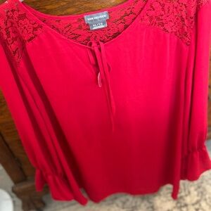 Van Heusen Women's Vibrant Red Blouse with Lace Accents